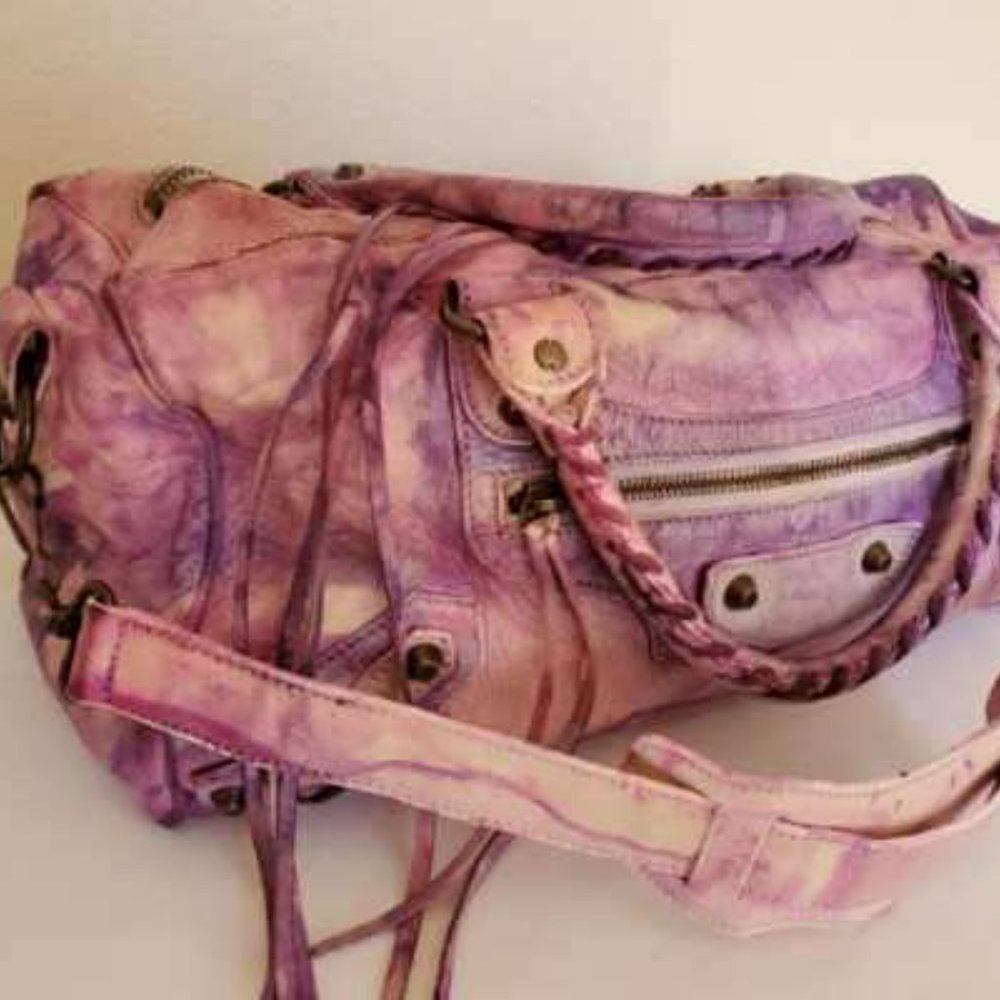 Balenciaga Graffiti City bag white pink Purple tie dyed painted twiggy giant - Picture 2 of 10